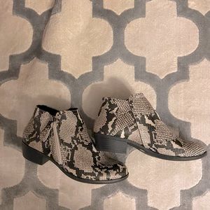 Faux snakeskin booties- black, gray, taupe (size 8.5)